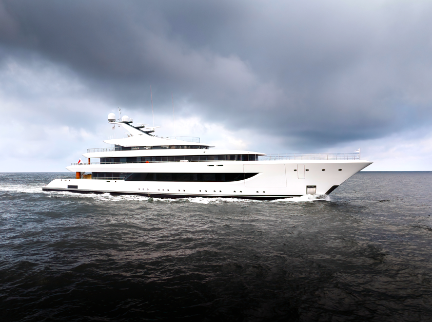 The £62m 72 metre superyacht Stella M offers ultra quiet cruising with low noise diesel electric propulsion six luxury cabins plunge pools and elegant five deck design.