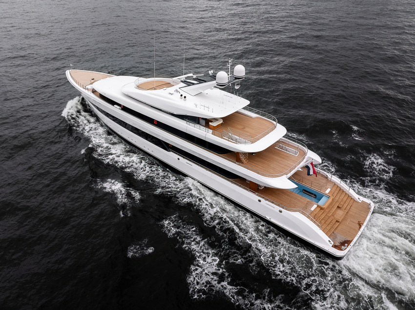 The £62m 72 metre superyacht Stella M offers ultra quiet cruising with low noise diesel electric propulsion six luxury cabins plunge pools and elegant five deck design.