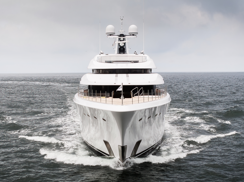 The £62m 72 metre superyacht Stella M offers ultra quiet cruising with low noise diesel electric propulsion six luxury cabins plunge pools and elegant five deck design.