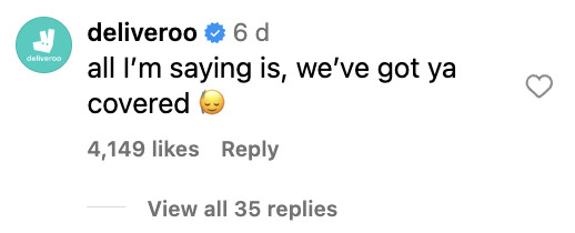Social media comment on the post of Woman goes viral after ordering flip flops to a Manchester rave via Deliveroo so she could keep dancing - viral video racks up over 1.1 million views online.
