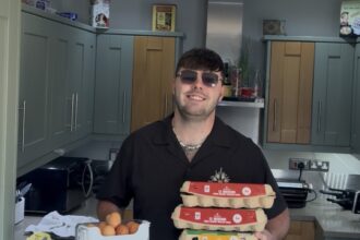 A North Wales man admits eating up to 14 eggs a day despite his girlfriend threatening to move out over the smell, saying he’s obsessed and can’t go a day without them.