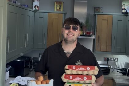 A North Wales man admits eating up to 14 eggs a day despite his girlfriend threatening to move out over the smell, saying he’s obsessed and can’t go a day without them.