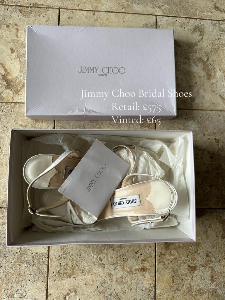 Thrifty bride saves thousands on her dream double wedding by shopping second hand on Vinted - from Jimmy Choo heels to a Tom Ford tux - proving style can be sustainable.