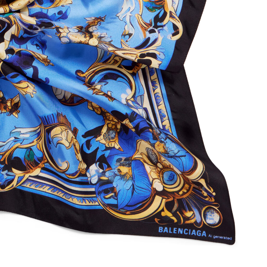 Balenciaga launches a £220 AI generated silk scarf in its Winter 25 range, sparking debate after earlier controversy over a £775 plastic style tote bag.