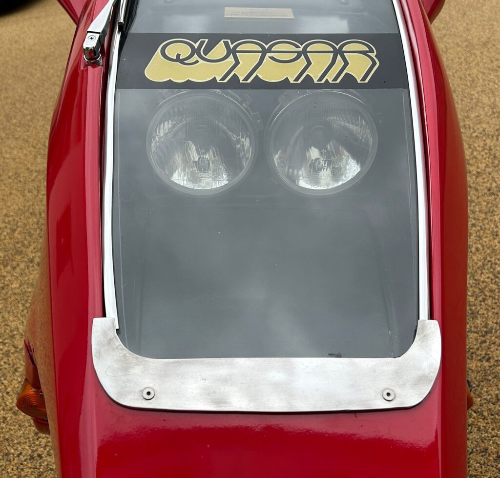 The rare Quasar motorbike car hybrid from 1980, one of just 21 built with a Suzuki GS 850 engine, heads to auction with estimates of £6,000 to £7,000 for collectors.