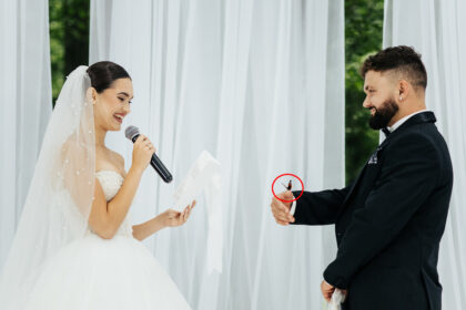 A couple’s wedding vows turned magical when a butterfly landed on the bride before perching on their hands and heads with guests calling it a heavenly blessing from loved ones.