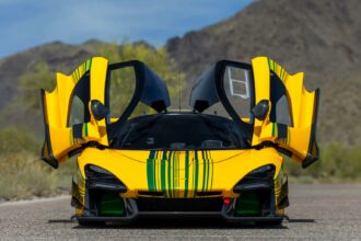 A custom McLaren Senna GTR in Ayrton Senna’s iconic yellow and green livery is up for auction at £595,000, boasting 814hp, 210mph speed and just 543 miles.