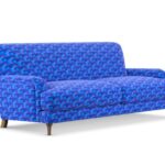 London Transport Museum is selling tube inspired furniture upholstered in iconic moquette fabrics with prices from £500 ottomans to a £3,200 Farringdon three seat sofa.