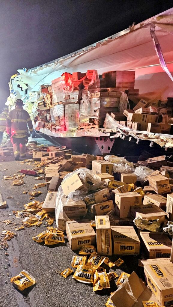 Motorway covered in M\&M’s after lorry crash in New Jersey - Interstate 80 closed as crews cleared sugary mess following collision that spilled chocolate across lanes.