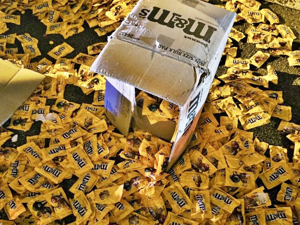 Motorway covered in M\&M’s after lorry crash in New Jersey - Interstate 80 closed as crews cleared sugary mess following collision that spilled chocolate across lanes.