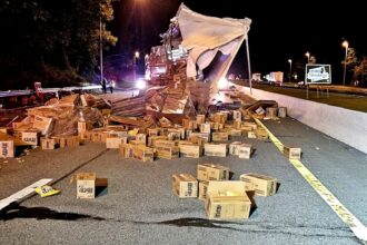 Motorway covered in M\&M’s after lorry crash in New Jersey - Interstate 80 closed as crews cleared sugary mess following collision that spilled chocolate across lanes.