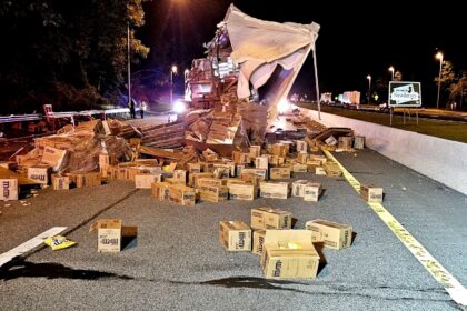 Motorway covered in M\&M’s after lorry crash in New Jersey - Interstate 80 closed as crews cleared sugary mess following collision that spilled chocolate across lanes.