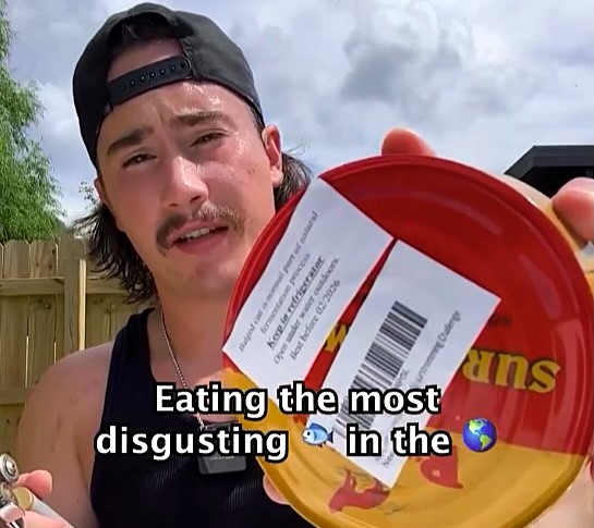James Ellingsworth tackles Surströmming in his jerky challenge, calling it the most disgusting food he’s ever eaten after gagging, vomiting and multiple showers to recover.