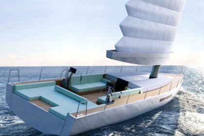 Michelin unveils AQUA, a 60-foot eco-friendly yacht with a retractable inflatable wingsail that cuts fuel use, blending luxury design with sustainable innovation.