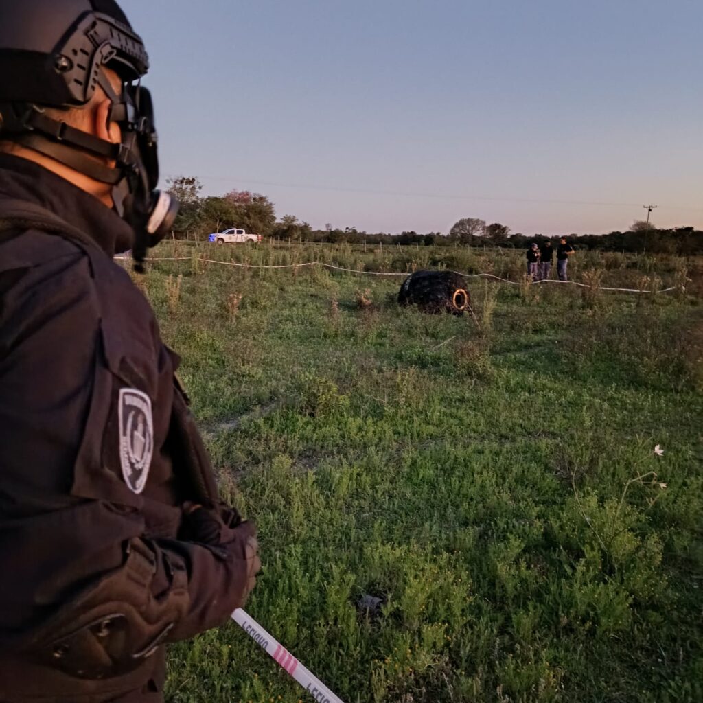 A bizarre hairy cylinder fell from the sky onto a farm in Argentina sparking speculation it could be space junk as baffled officials investigate the mysterious object.