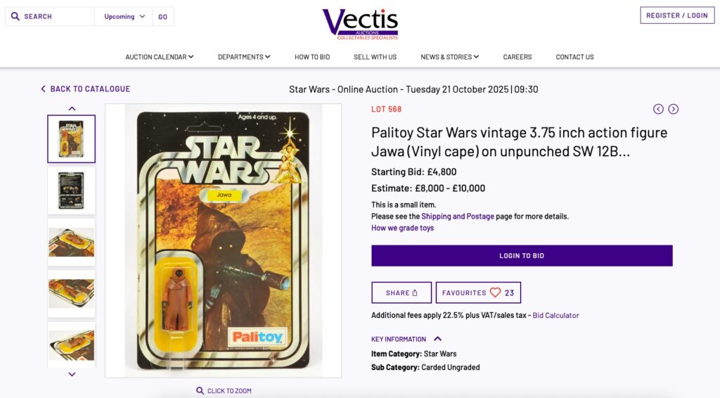 Rare Star Wars toys including a £10k Jawa figure and vintage sets go under the hammer in a £200k auction attracting global collectors in Stockton-On-Tees this October.