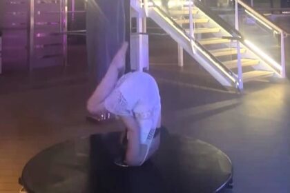 Circus performer Marylee Whitlock, 28, stunned cruise guests after slipping from a pole stunt and crashing to the floor – but escaped serious injury thanks to her training.