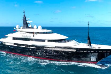 The 82m Oceanco Alfa Nero megayacht returns to market for £76.3m after a lavish refit, boasting an infinity pool, glass lift, spa suites, cinema and luxury water toys.