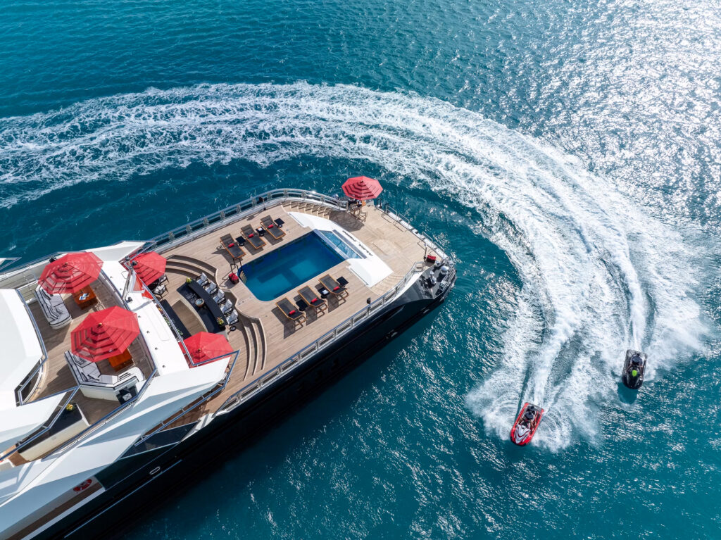 The 82m Oceanco Alfa Nero megayacht returns to market for £76.3m after a lavish refit, boasting an infinity pool, glass lift, spa suites, cinema and luxury water toys.