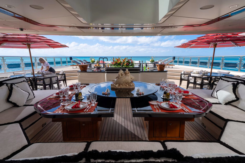 The 82m Oceanco Alfa Nero megayacht returns to market for £76.3m after a lavish refit, boasting an infinity pool, glass lift, spa suites, cinema and luxury water toys.