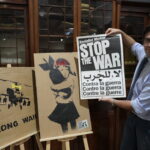 Two rare Banksy protest placards from the 2003 anti Iraq War march featuring Happy Choppers and Bomb Hugger could fetch over £10000 at auction in Newcastle.