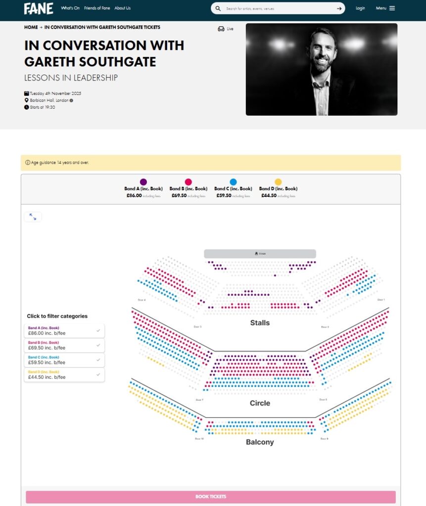 Sir Gareth Southgate has been mocked for charging up to £86 for book tour events promoting Dear England despite fans pointing out the £25 book is already half price online.