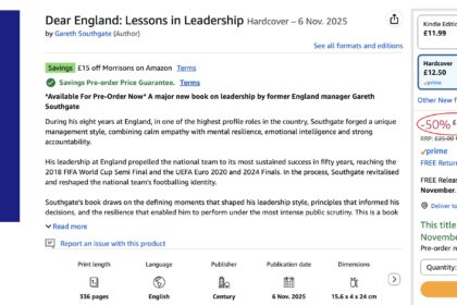 Sir Gareth Southgate has been mocked for charging up to £86 for book tour events promoting Dear England despite fans pointing out the £25 book is already half price online.