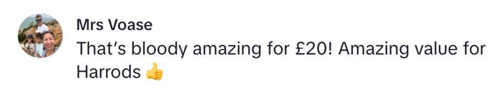 Social media comment on the post of Carmie Sellitto bagged a viral £20 Too Good To Go haul from Harrods, packed with luxury leftovers including cake, tiramisu, scotch egg and a £6 juice worth around £40.