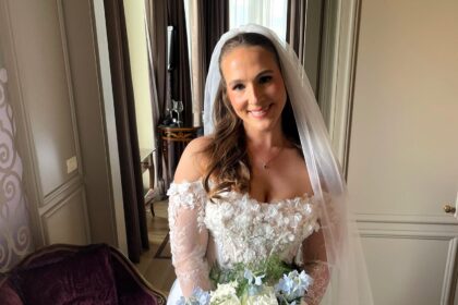 Thrifty bride saves thousands on her dream double wedding by shopping second hand on Vinted - from Jimmy Choo heels to a Tom Ford tux - proving style can be sustainable.