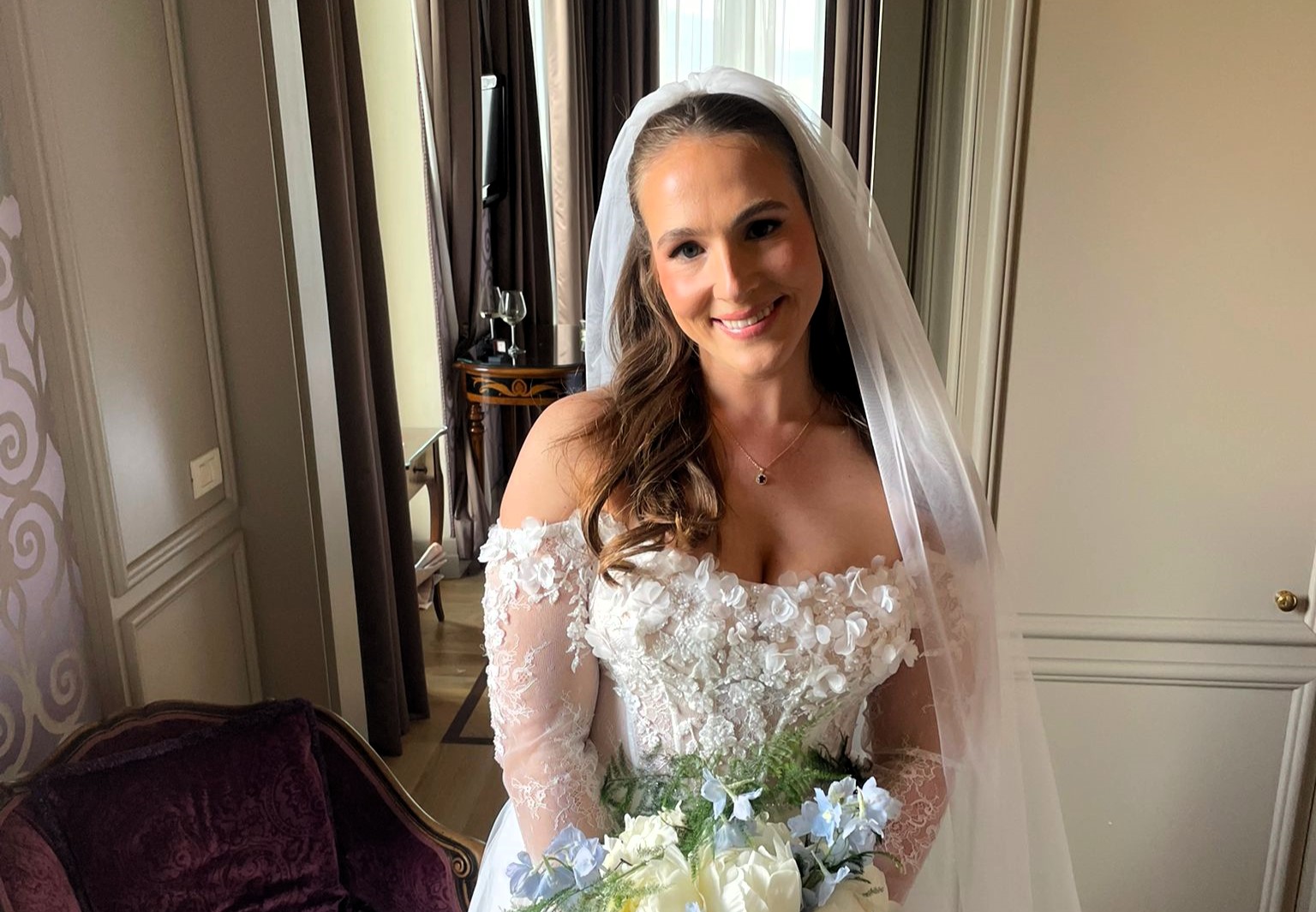 Thrifty bride saves thousands on her dream double wedding by shopping second hand on Vinted - from Jimmy Choo heels to a Tom Ford tux - proving style can be sustainable.