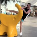 A British tourist went viral after faceplanting while trying to ride a plastic elephant in Tenerife, sending both crashing down after a few too many champagne cocktails.