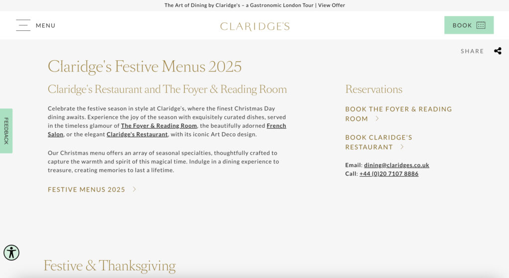 Claridge’s is charging £550 per person for its lavish five course Christmas dinner - with a children’s meal at £275 - bringing a family-of-four’s festive bill over £2,000.