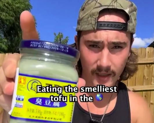 Influencer James Patrick Ellingworth nearly vomited after eating the world’s stinkiest tofu, calling it the “worst thing ever,” even worse than the infamous Surströmming fish.