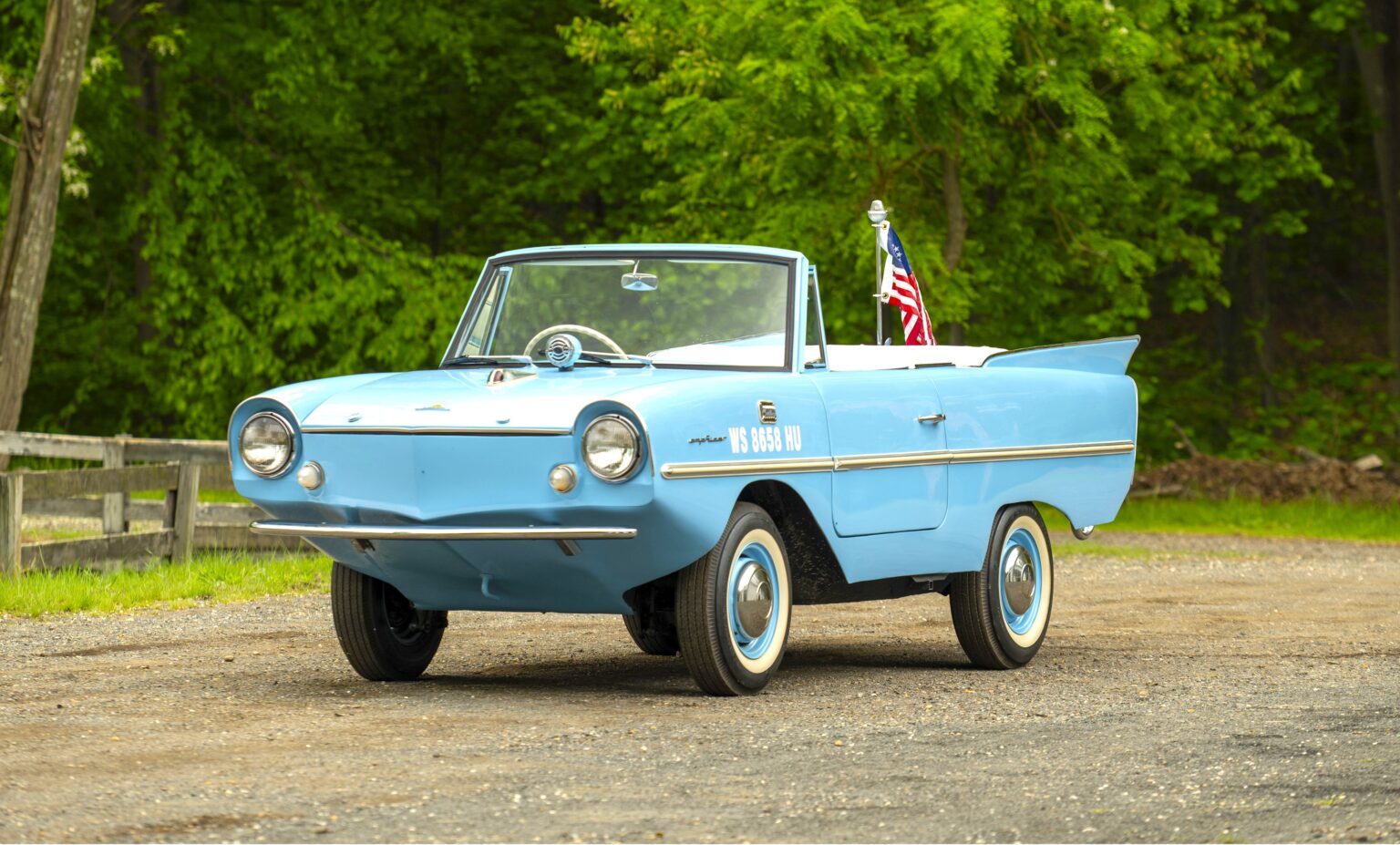 A rare 1965 Amphicar 770 that drives on land and sails on water is up for sale for £45,000, reaching 70mph on roads and 7mph at sea, just like a James Bond car.