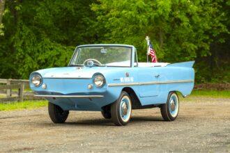 A rare 1965 Amphicar 770 that drives on land and sails on water is up for sale for £45,000, reaching 70mph on roads and 7mph at sea, just like a James Bond car.