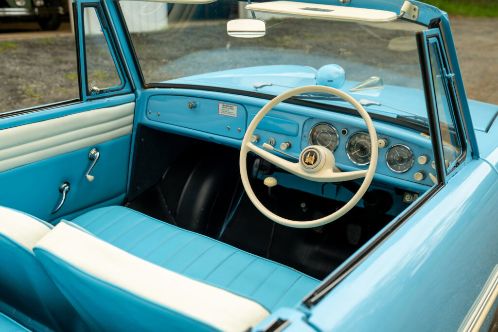 A rare 1965 Amphicar 770 that drives on land and sails on water is up for sale for £45,000, reaching 70mph on roads and 7mph at sea, just like a James Bond car.