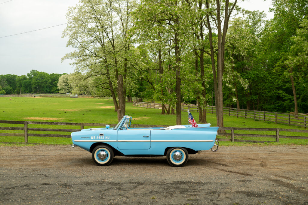 A rare 1965 Amphicar 770 that drives on land and sails on water is up for sale for £45,000, reaching 70mph on roads and 7mph at sea, just like a James Bond car.