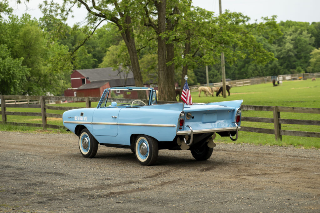 A rare 1965 Amphicar 770 that drives on land and sails on water is up for sale for £45,000, reaching 70mph on roads and 7mph at sea, just like a James Bond car.