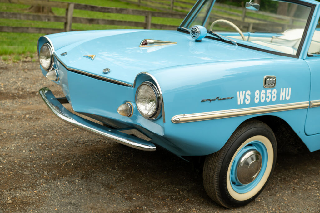 A rare 1965 Amphicar 770 that drives on land and sails on water is up for sale for £45,000, reaching 70mph on roads and 7mph at sea, just like a James Bond car.