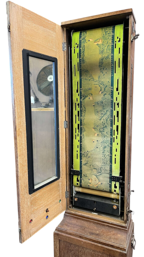 A rare 1936 Spotlight Golf Machine is heading to auction for £4,000, offering collectors a unique piece of sports gaming history despite missing parts and not working.