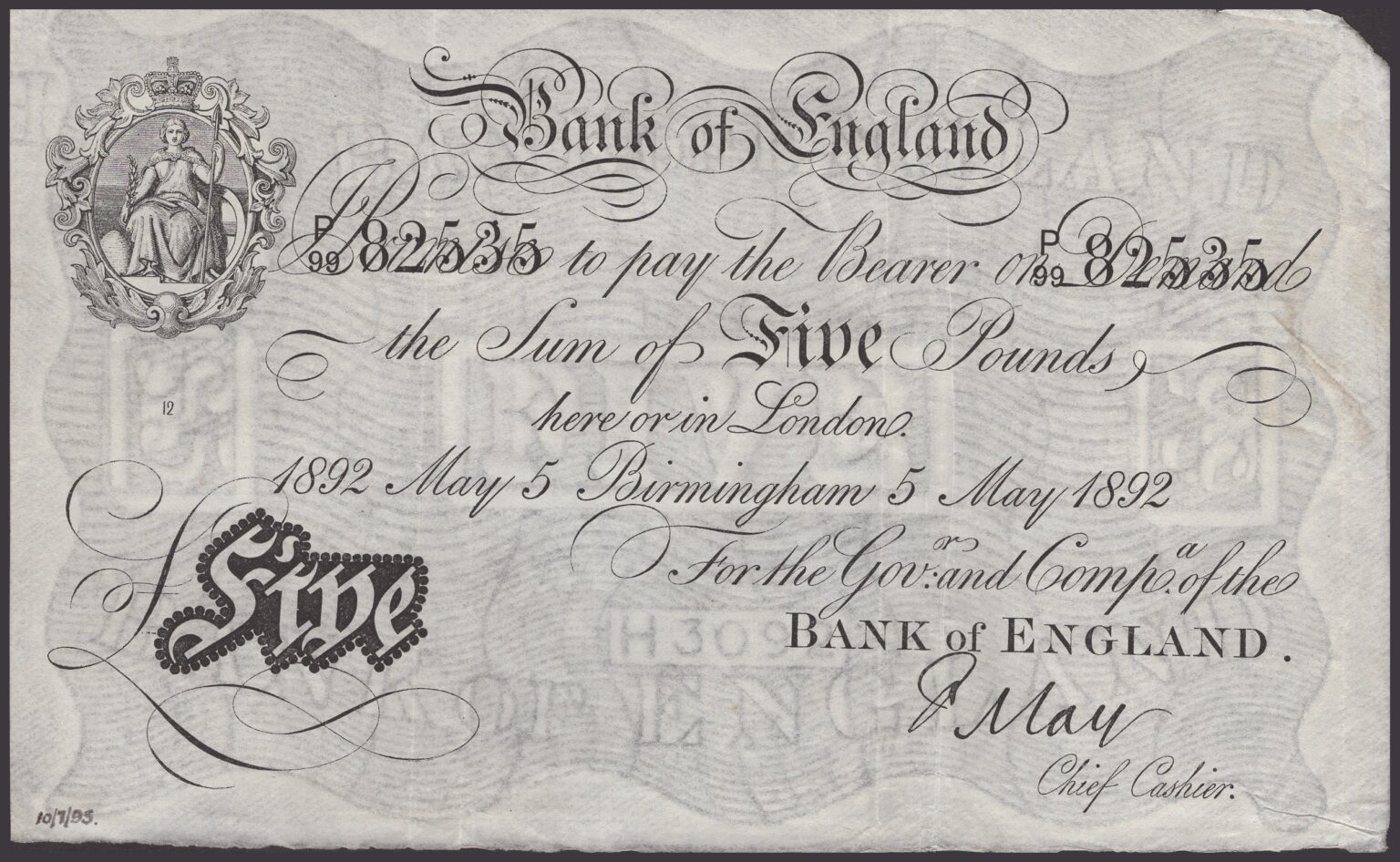 A rare 133-year-old Bank of England £5 note from 1892 is going up for sale at £25,000, making it one of the rarest Birmingham notes and a collector’s dream find.