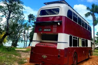 A couple who spent two years travelling Australia in a 1966 double-decker bus have listed their luxury mobile home for £62,000 after transforming it into a vintage masterpiece.