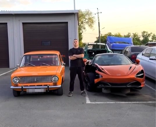Stuntman swaps wrecked £200k McLaren for cheap Lada after motorway crash - Evgeny Chebotarev jokes about moving on as he customises old car with McLaren stickers and spoiler.