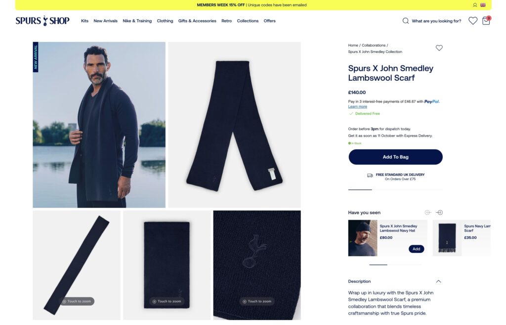 Tottenham fans fume over £140 scarf in new John Smedley designer range - luxury Spurs collection branded out of touch as supporters slam sky-high prices and timing.