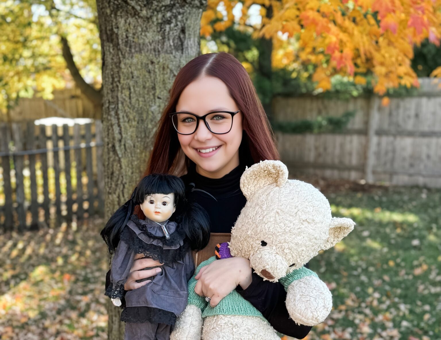 A woman who owns over 50 haunted dolls says Halloween brings chaos to her home as the spirits become more active with dolls moving, flashing lights and eerie late night noises.