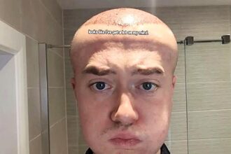 A man joked he looked like Megamind after severe swelling from a £3,500 hair transplant left his forehead ballooned and eyes bruised while he waited for long term results.