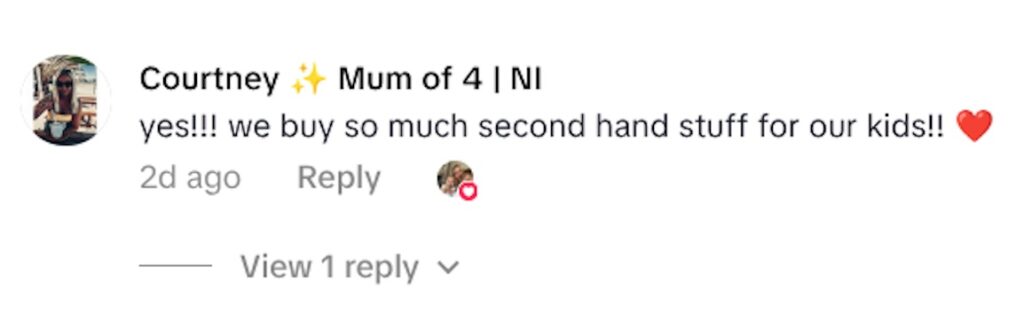 Social media comment on the post of Mum saves big on Christmas by buying second hand toys on Vinted scooping bargain Disney dolls and vintage finds while stretching her budget further and inspiring others to shop preloved.
