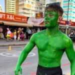 the Lad who turns himself bright green for days after using textile paint to dress as the Hulk in Benidorm