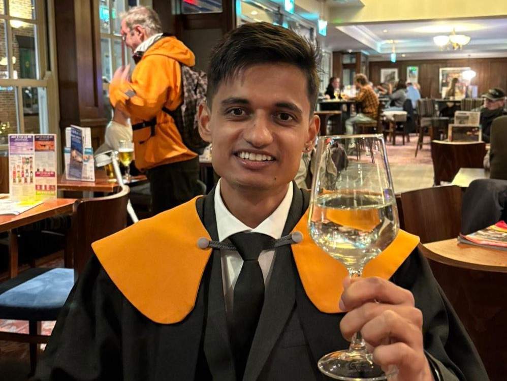 Student Hritesh Shukla was reunited with his handmade £500 graduation suit after it vanished on a train thanks to a friends tireless nine hour search just in time for his ceremony.