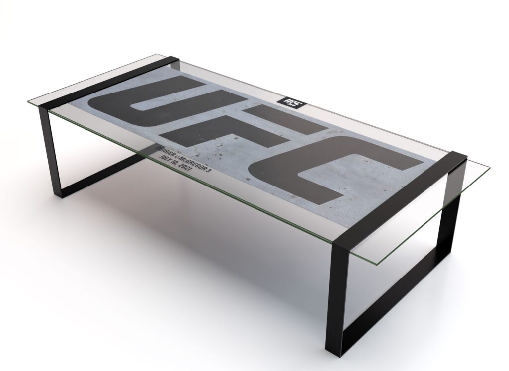 Two £4,250 coffee tables made from UFC event canvases let collectors own rare pieces of fight history featuring the only logo marked sections from UFC 300 and UFC 264 in premium furniture form.